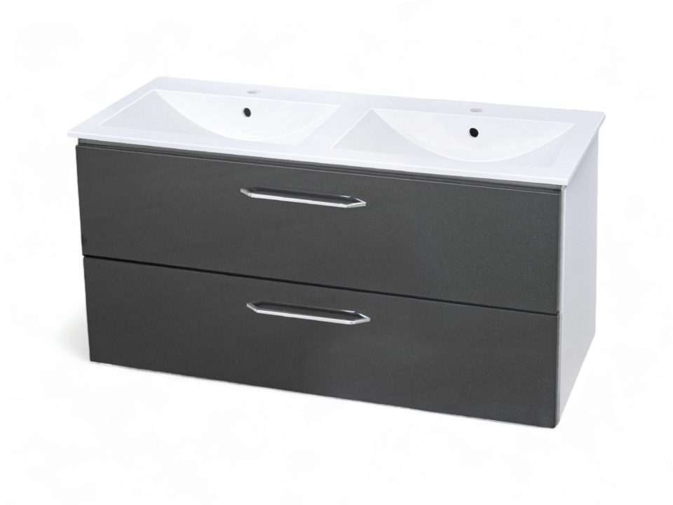 Meuble salle de bain double vasque et deux tiroirs pour plan-vasque Comete 120 cm avec miroir