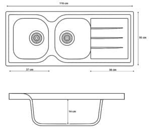 Evier cuisine SOLTANA 11650cm