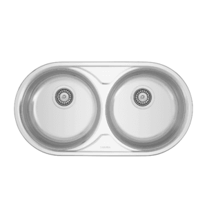 EVIER INOX DOUBLE BAC ROND ENCASTRE 85X45