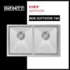 Evier Inox Double Bac 74x44cm Sous Plan