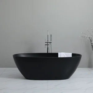 Baignoire Îlot Ovale CARINO 170×75 cm – Noir Mat / Noir Brillant – Acrylique BSM-211N