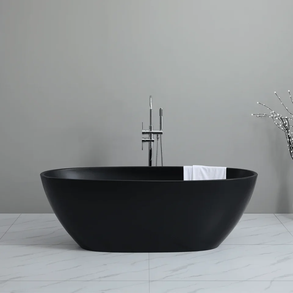 Baignoire Îlot Ovale CARINO 170×75 cm – Noir Mat / Noir Brillant – Acrylique BSM-211N