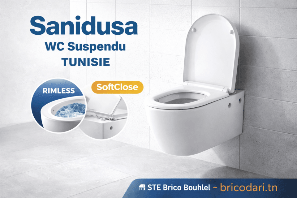 Sanidusa WC Suspendu Tunisie | Rimless & SoftClose – STE Brico Bouhlel