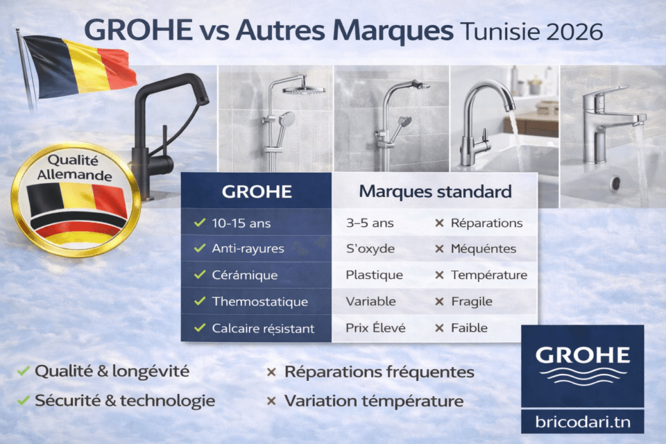 GROHE vs Autres Marques Tunisie 2026 : Comparatif Robinetterie, Prix & Qualité | STE Brico Bouhlel