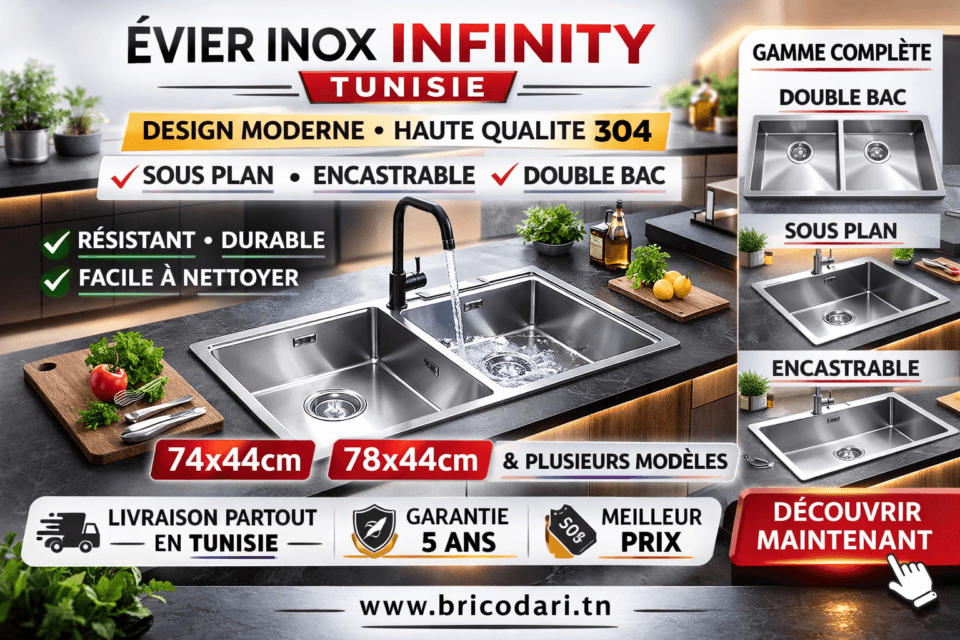 Évier Inox Infinity Tunisie : Prix, Modèles 74x44 & Guide Complet 2026