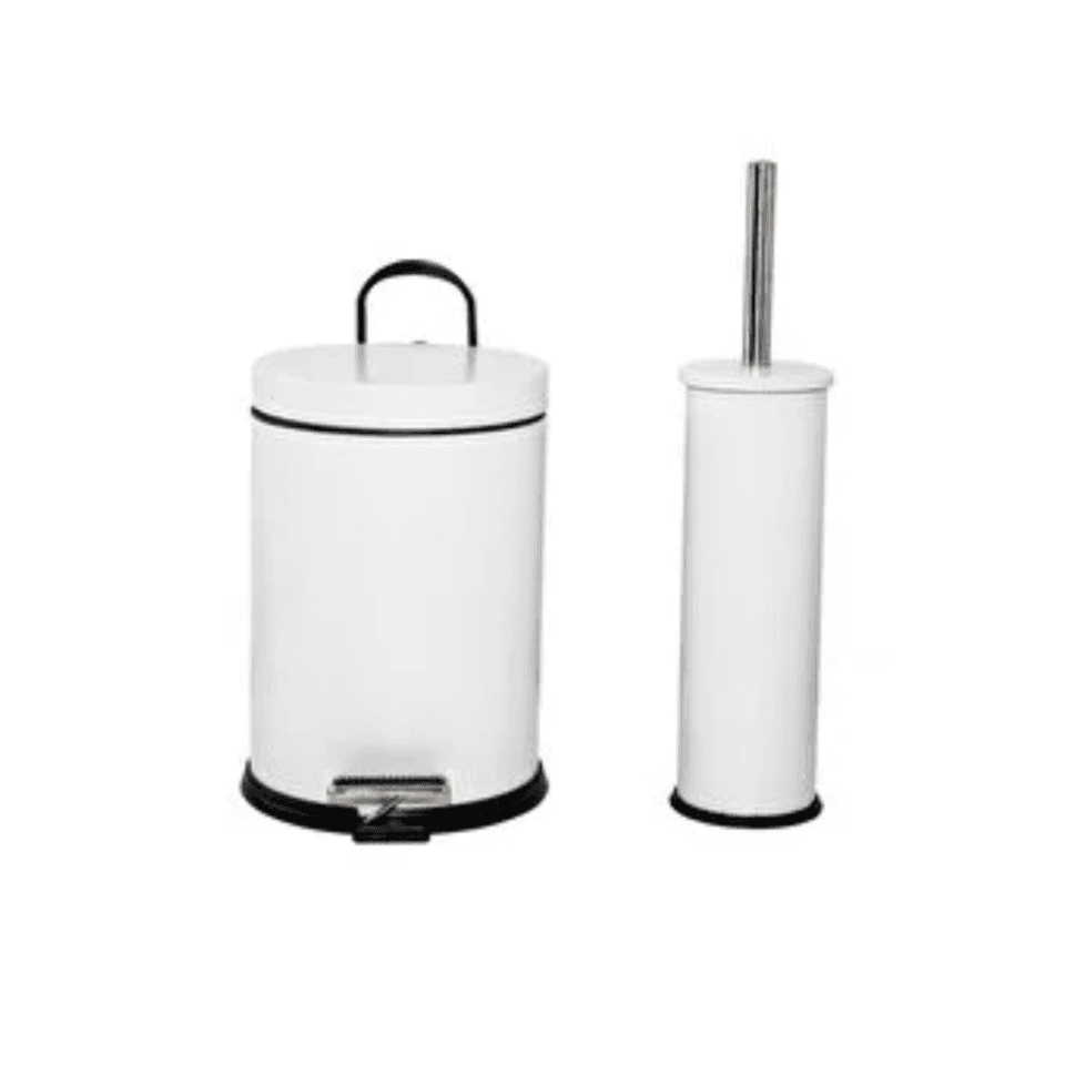 Poubelle 5L a Pedale +Porte Balai Blanc