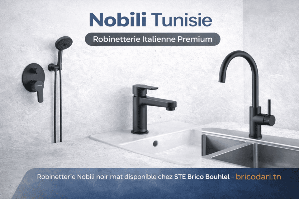 Robinetterie Nobili Tunisie noir mat mitigeur lavabo douche et cuisine chez STE Brico Bouhlel