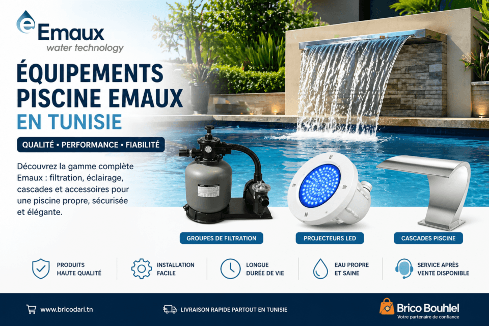 Cascade piscine Emaux lame d’eau inox pour piscine en Tunisie