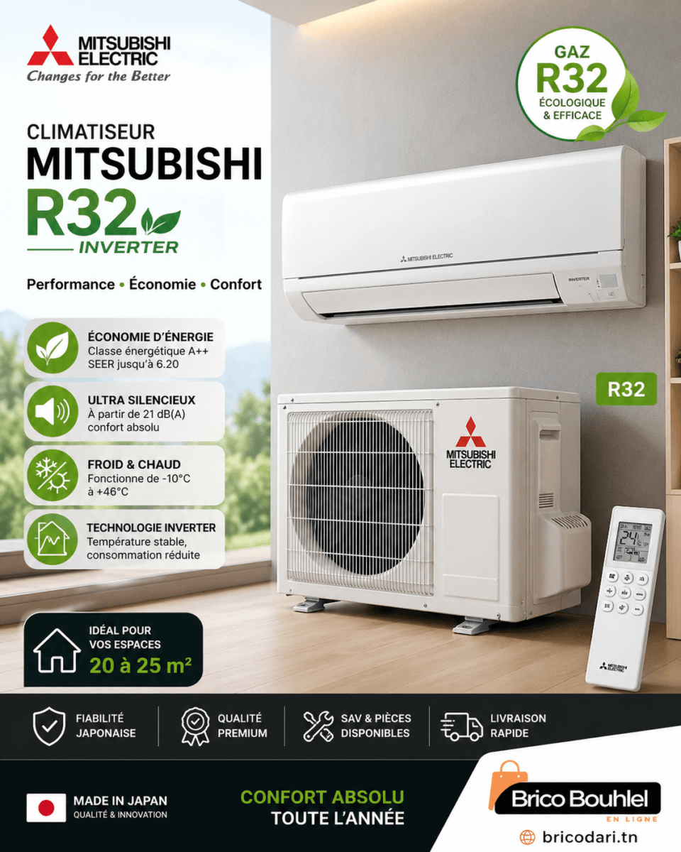 climatiseur Mitsubishi R32 inverter unité intérieure et extérieure moderne