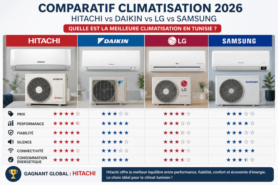 Comparatif climatiseur Hitachi vs Daikin LG Samsung en Tunisie