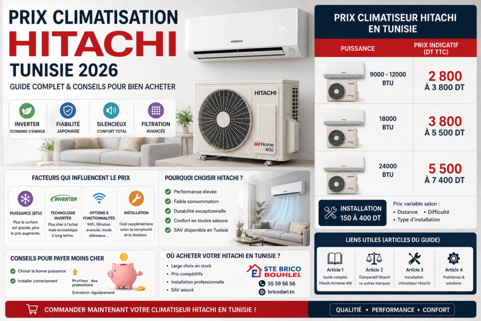 Prix climatiseur Hitachi Tunisie AirHome 400 Inverter