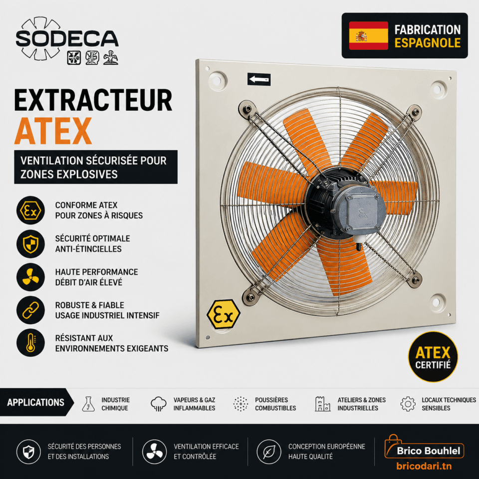 Extracteur ATEX Sodeca Tunisie – ventilateur industriel certifié zones explosives