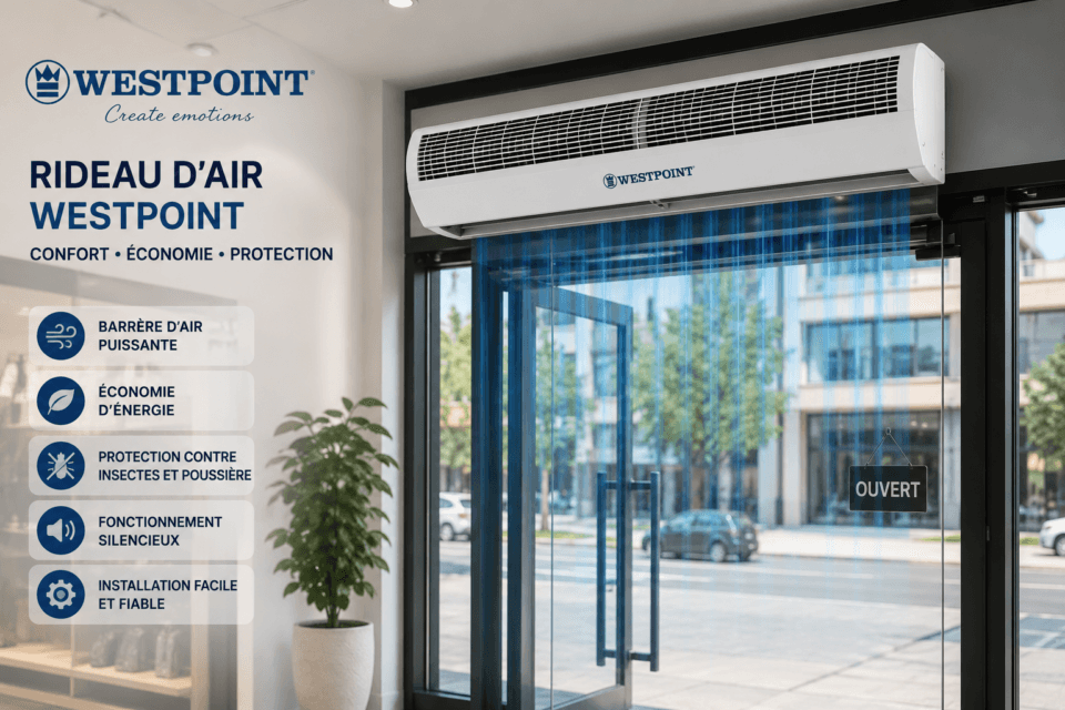 Rideau d’air Westpoint installé dans un commerce moderne en Tunisie