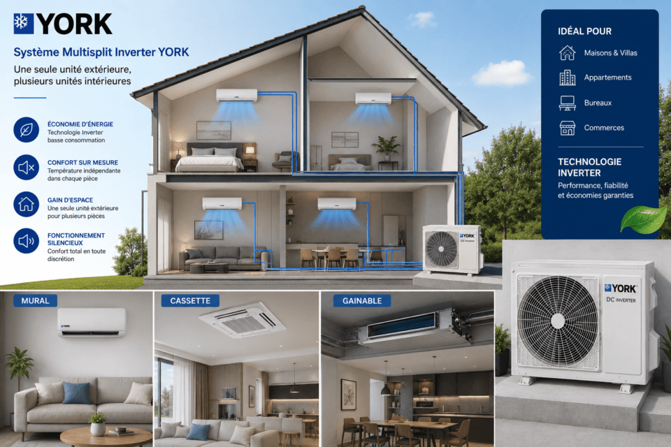 Installation multisplit YORK Inverter avec plusieurs unités intérieures et une seule unité extérieure