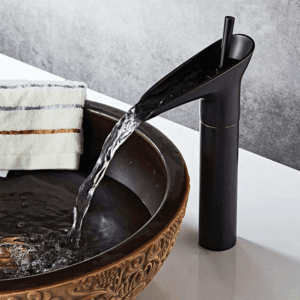 mitigeur lavabo vasque longue noir mat cascade manette ronde salle de bain design