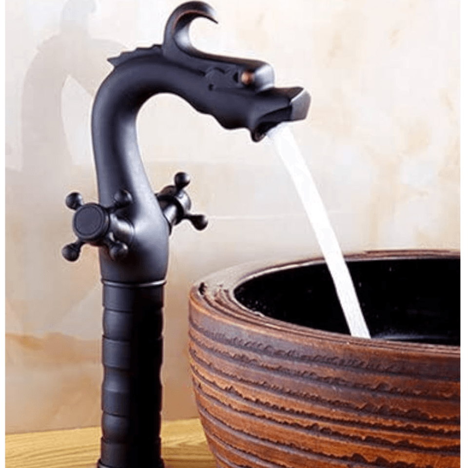 Mélangeur Lavabo Artistique Vasque Longue Dragon Noir Trefele
