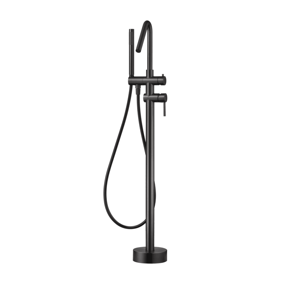 Mitigeur Bain Douche sur Pied CORCEGA Noir Métallisé pour Baignoire Îlot