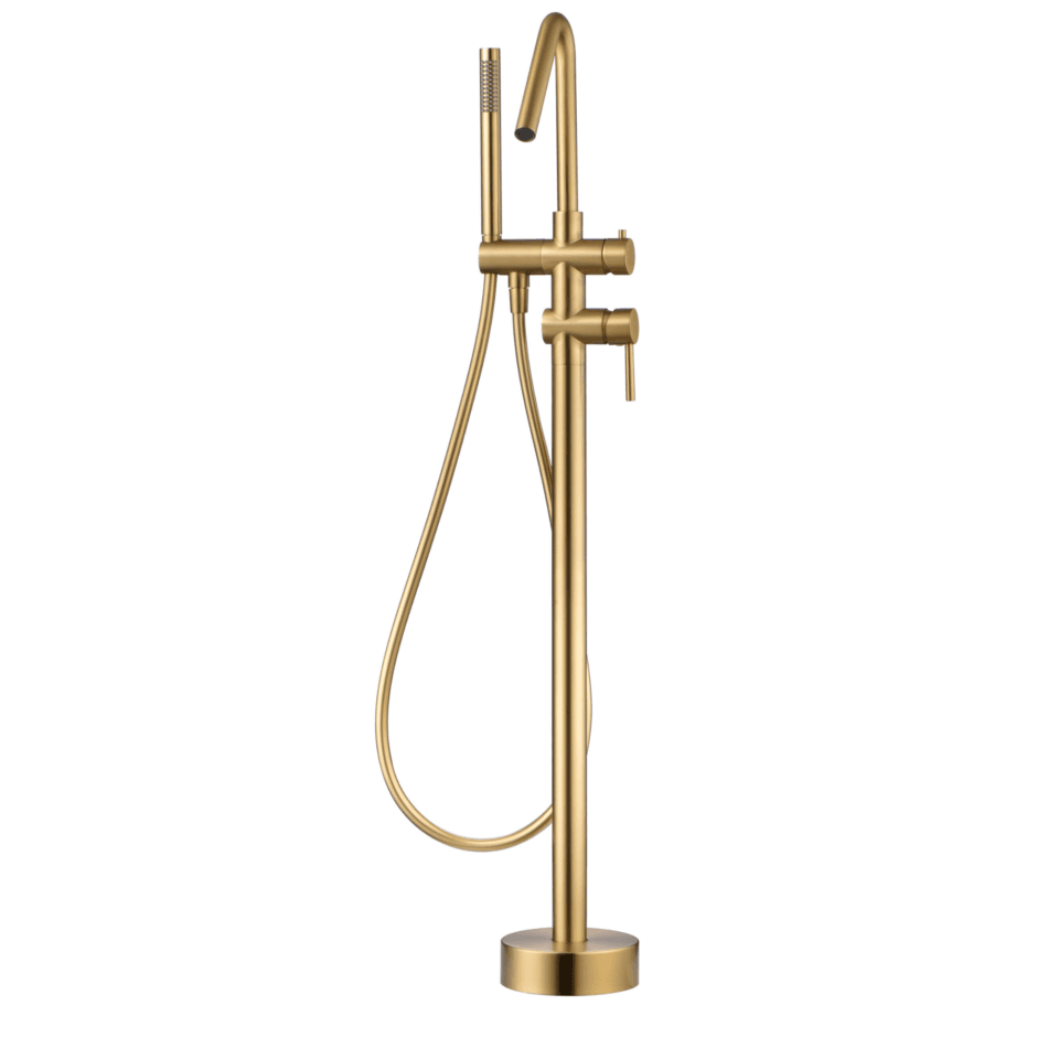 Mitigeur Bain Douche sur Pied CORCEGA Or Brossé pour Baignoire Îlot