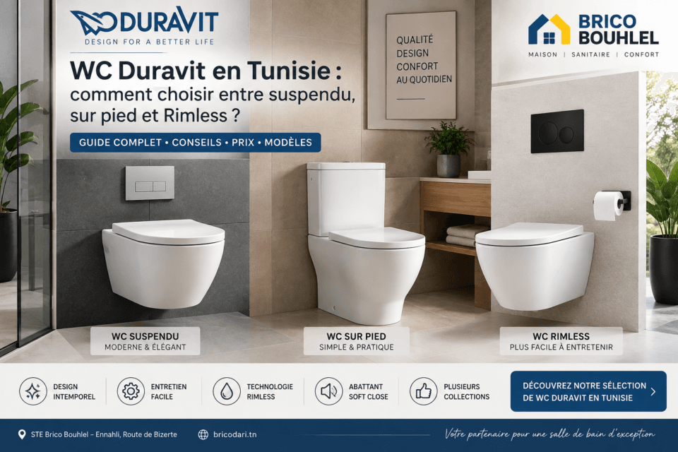 WC Duravit en Tunisie suspendu sur pied et Rimless